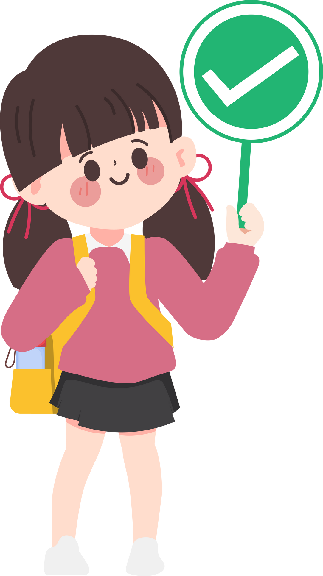 Cartoon clip art girl show Check mark symbol character.